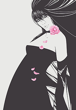 美女與花朵插畫