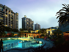 游泳池夜景