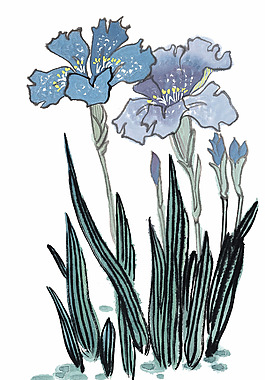 藍(lán)色水仙水墨畫