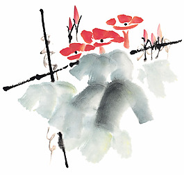 喇叭花水墨画