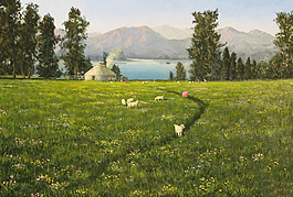 山水風景原野的風景畫
