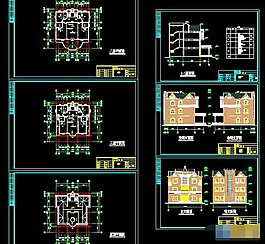 某小戶型三層別墅cad建筑施工圖