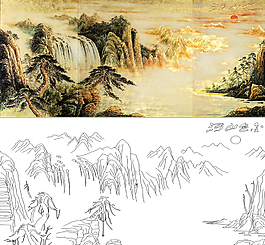 艺术玻璃金色山河矢量图图片