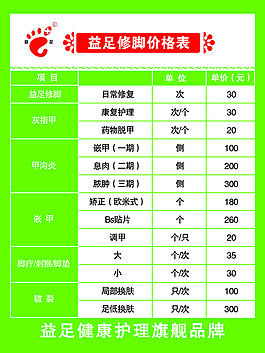 價(jià)格表