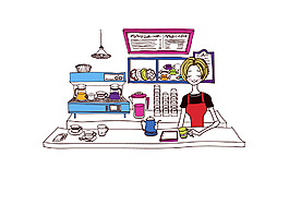 手繪女孩 咖啡店