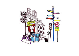 手繪女孩旅行指示牌
