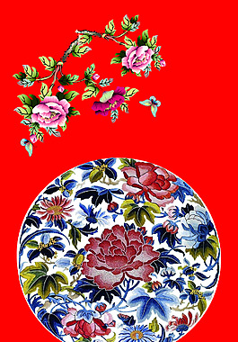 中式婚礼团绣花纹背景素材