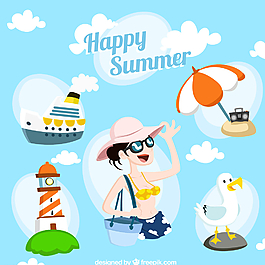 清新夏天度假元素矢量素材圖片