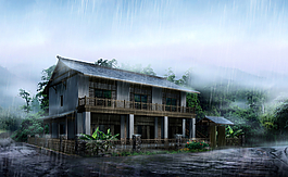 雨中山間別墅圖片