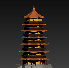 中國古代七層寶塔3D模型圖片