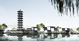 湖邊古塔景觀設(shè)計圖片