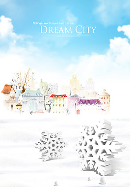 冬天里的雪花和建筑