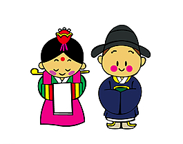卡通韓國(guó)新娘新郎矢量素材圖片