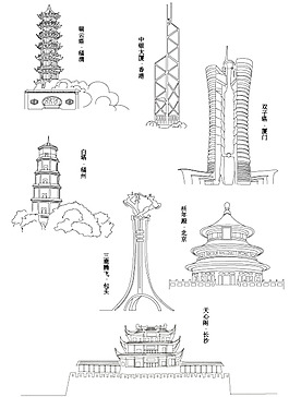 城市地標線稿圖片