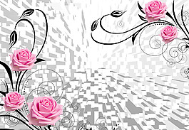 月季花3D背景墻