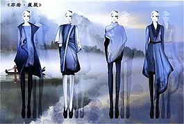 蓝色手绘服装设计