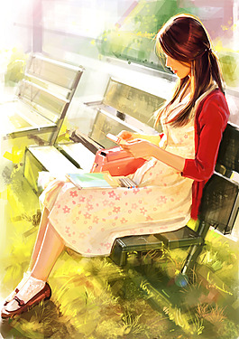 手繪陽(yáng)光下的女人插畫(huà)