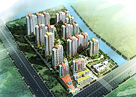 高層居住區(qū)鳥瞰圖設(shè)計(jì)圖片