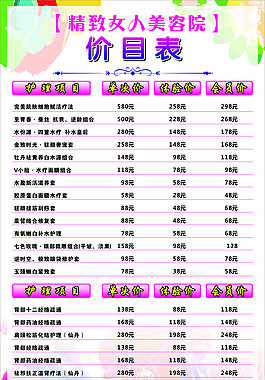 價目表