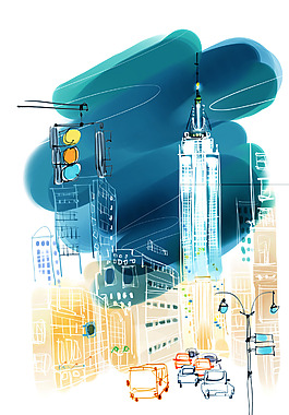 欧洲街道城市插画