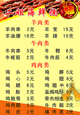 燒烤菜單