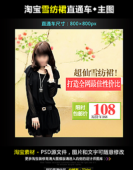 淘宝雪纺女裙直通车模图片