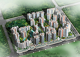 高密度居住區(qū)景觀設(shè)計(jì)鳥瞰圖圖片