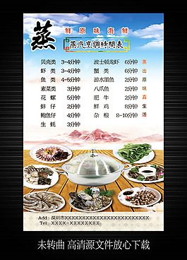 蒸汽烹調時間表