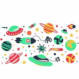 卡通太空探險插畫素材