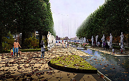 園林景觀綠化街邊效果圖