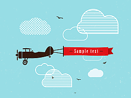 復(fù)古飛機(jī)與旗幟背景矢量素材下載