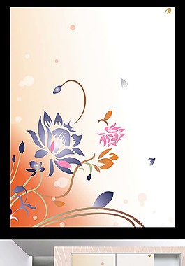 手绘牡丹荷花移门图案