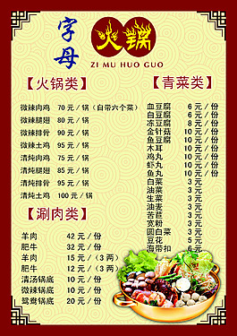 字母火鍋菜單宣傳海報