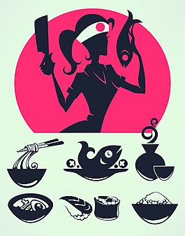美女廚師和美食