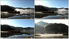 清晨湖面雾气实拍视频