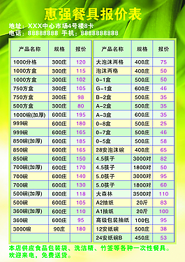 報(bào)價(jià)表