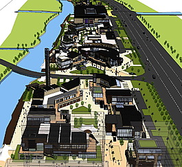 濱河商業(yè)街SketchUp模型