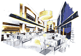 手绘酒店餐厅效果图矢量素材