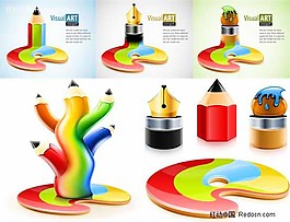 時(shí)尚創(chuàng)意彩筆設(shè)計(jì)矢量素材