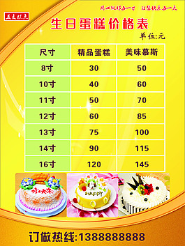 生日蛋糕價格表