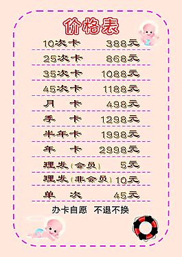 價格表