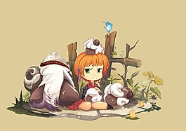 牧羊小姑娘插畫