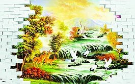 3D山水背景墙壁画