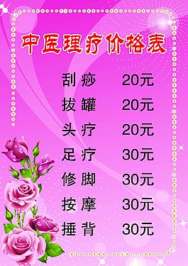 中醫(yī)理療價(jià)格表