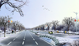 馬路雪景景觀圖片