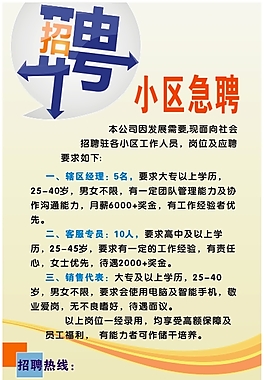 招聘海報小區(qū)急聘