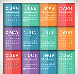 2016彩色長方形年歷矢量圖圖片