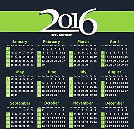 2016年綠色色調(diào)年歷模板圖片