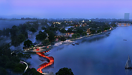 海邊夜景鳥瞰圖圖片