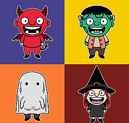 4款可愛萬圣節(jié)角色矢量圖